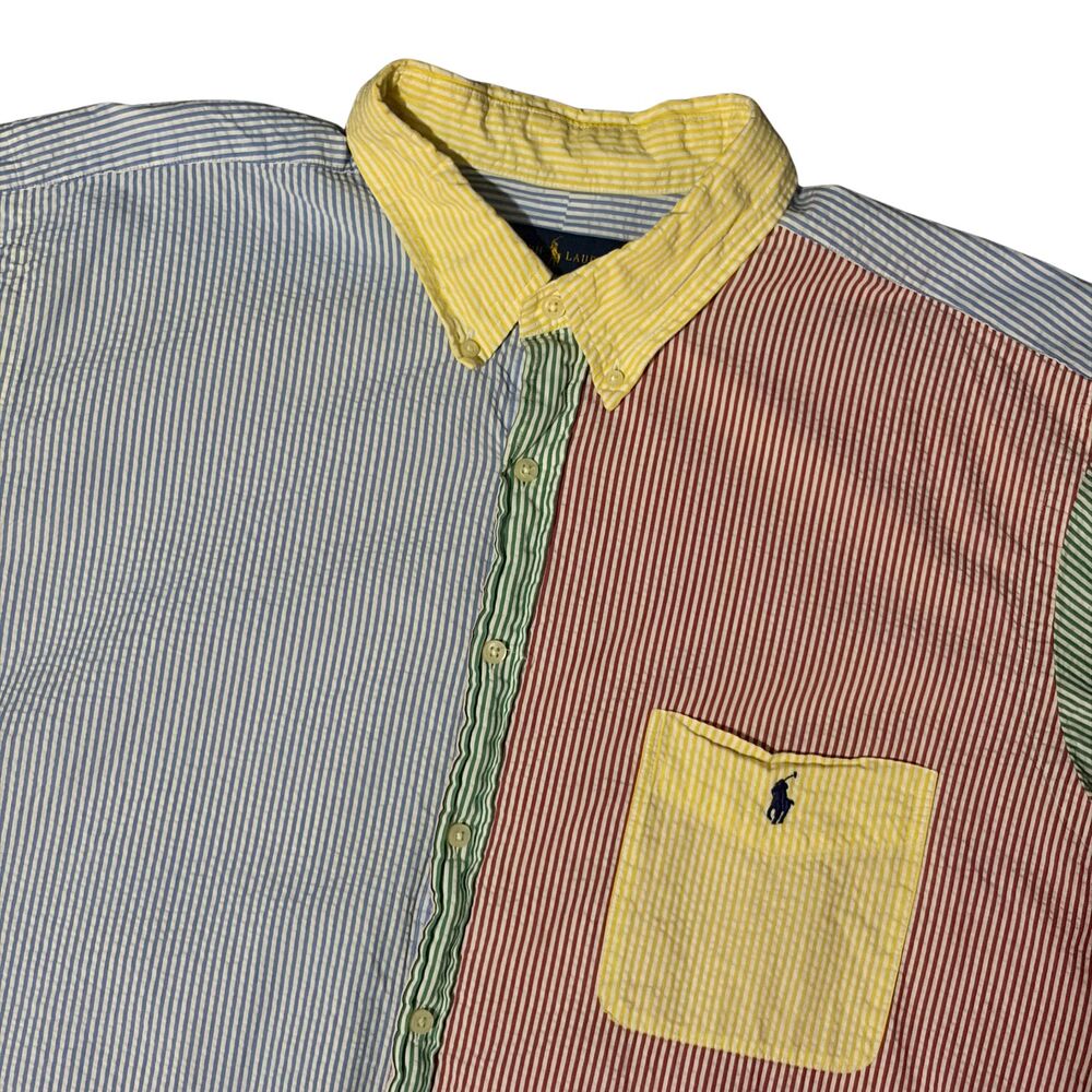 Polo Ralph Lauren Shirt Mens 2XB Multicolor Seersucker Colorblock Short Sleeve